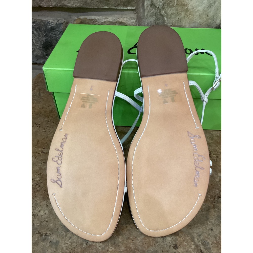 Sam Edelman Calla Ivory Lea Embossed Leather Strappy Flat Sandals Women 9 M New - Picture 4 of 7
